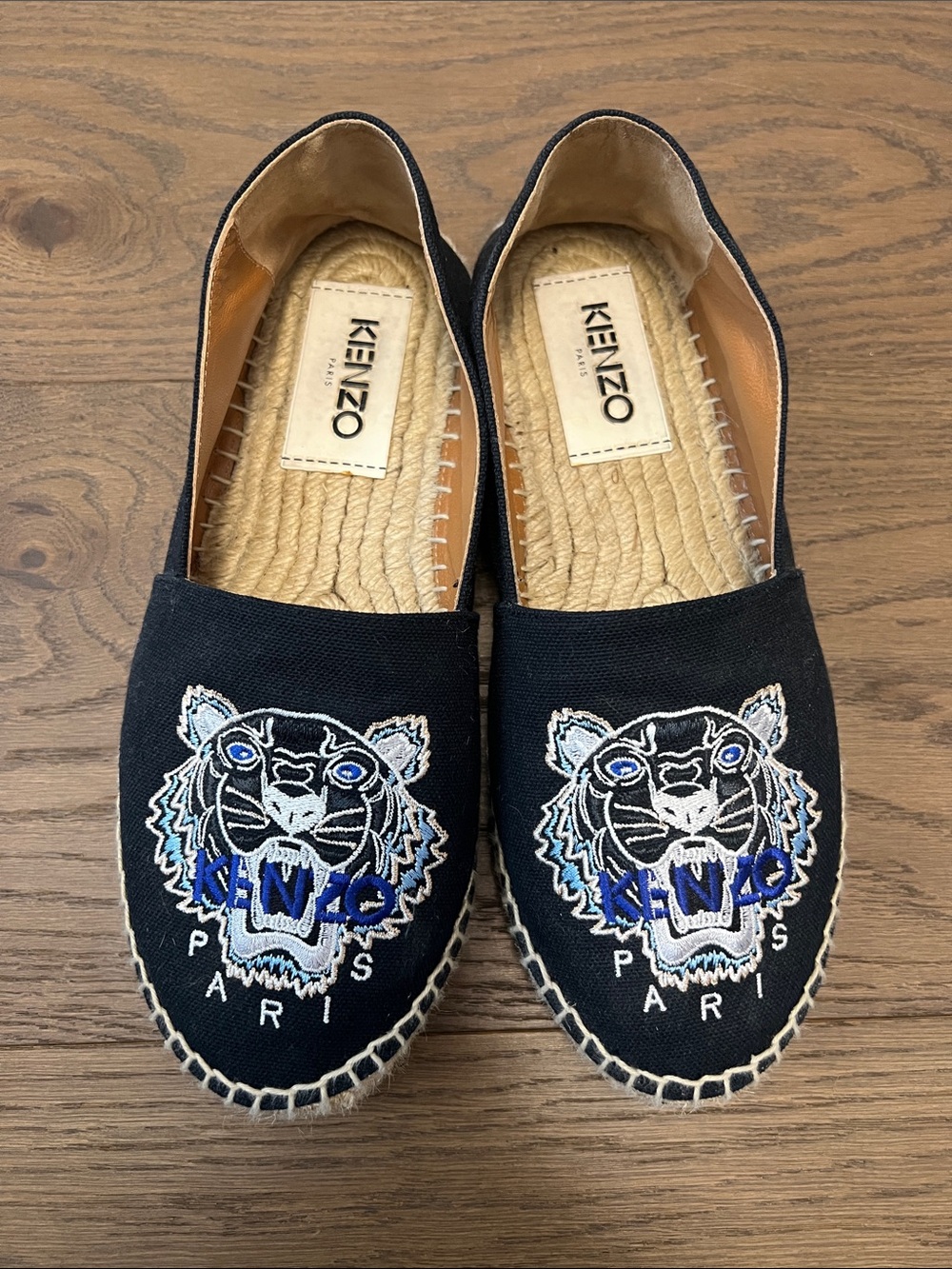 Kenzo Black Canvas Tiger Embroidered Espadrilles